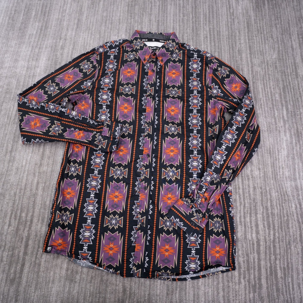 Rank 45 Button Down Shirt Mens LT Black Purple Excellent Southwestern Tribal